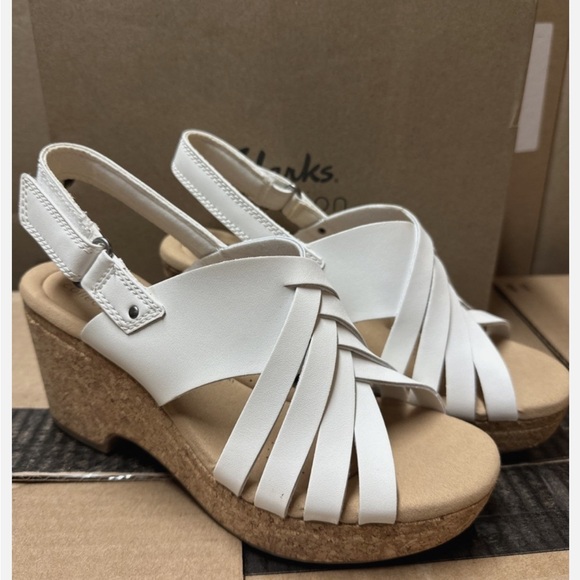 Clarks Collection Woven Leather Wedges-Giselle Glow-White-7W-NEW-A596102 - Picture 1 of 3